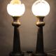 1940s Pair of Italian Restored Brass Table Lamps with Glass Shades