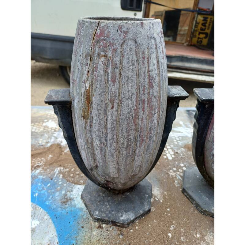 Pair of Art Deco enamelled cast iron vases