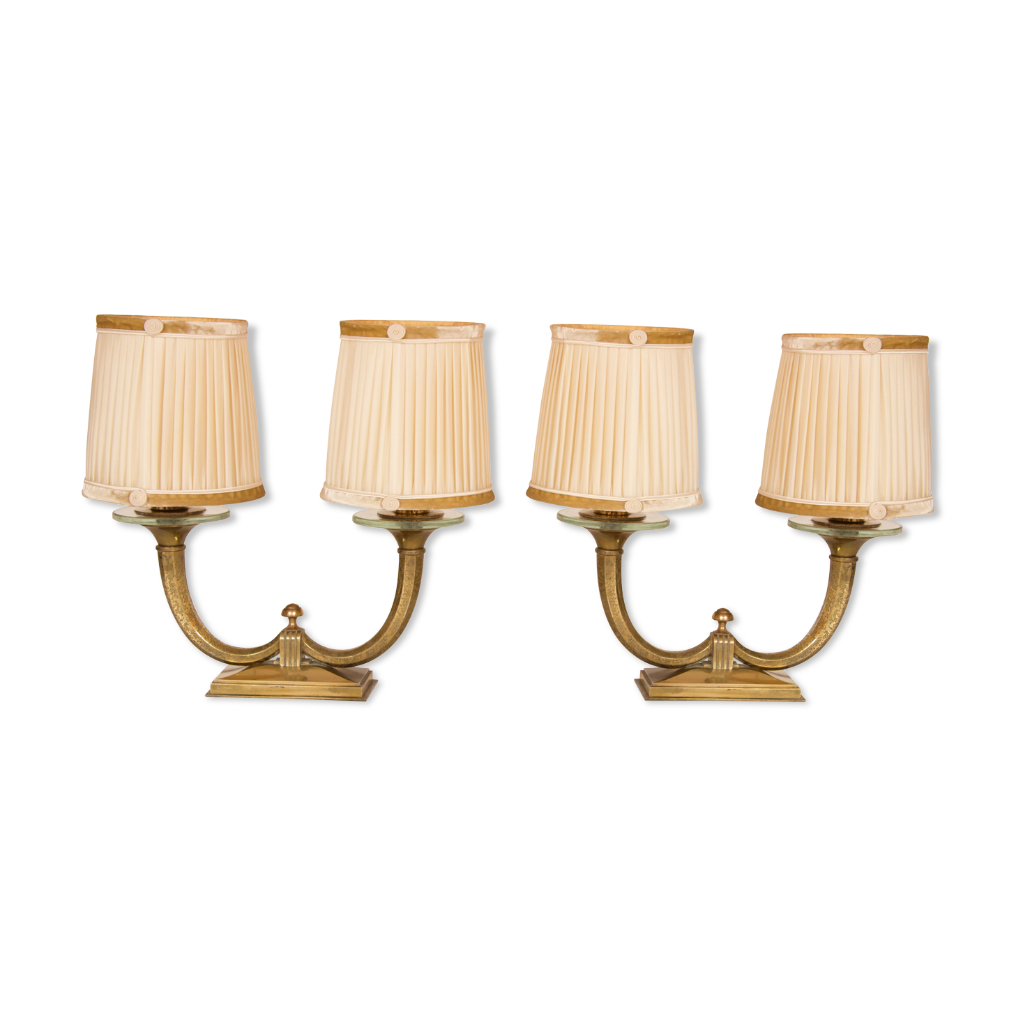 Pair of gilt bronze genet et michon lamps with original shades