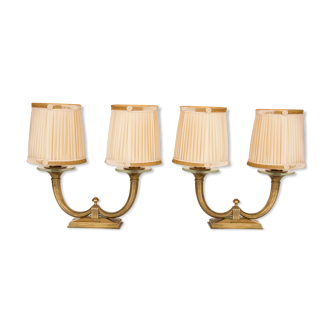 Pair of gilt bronze genet et michon lamps with original shades