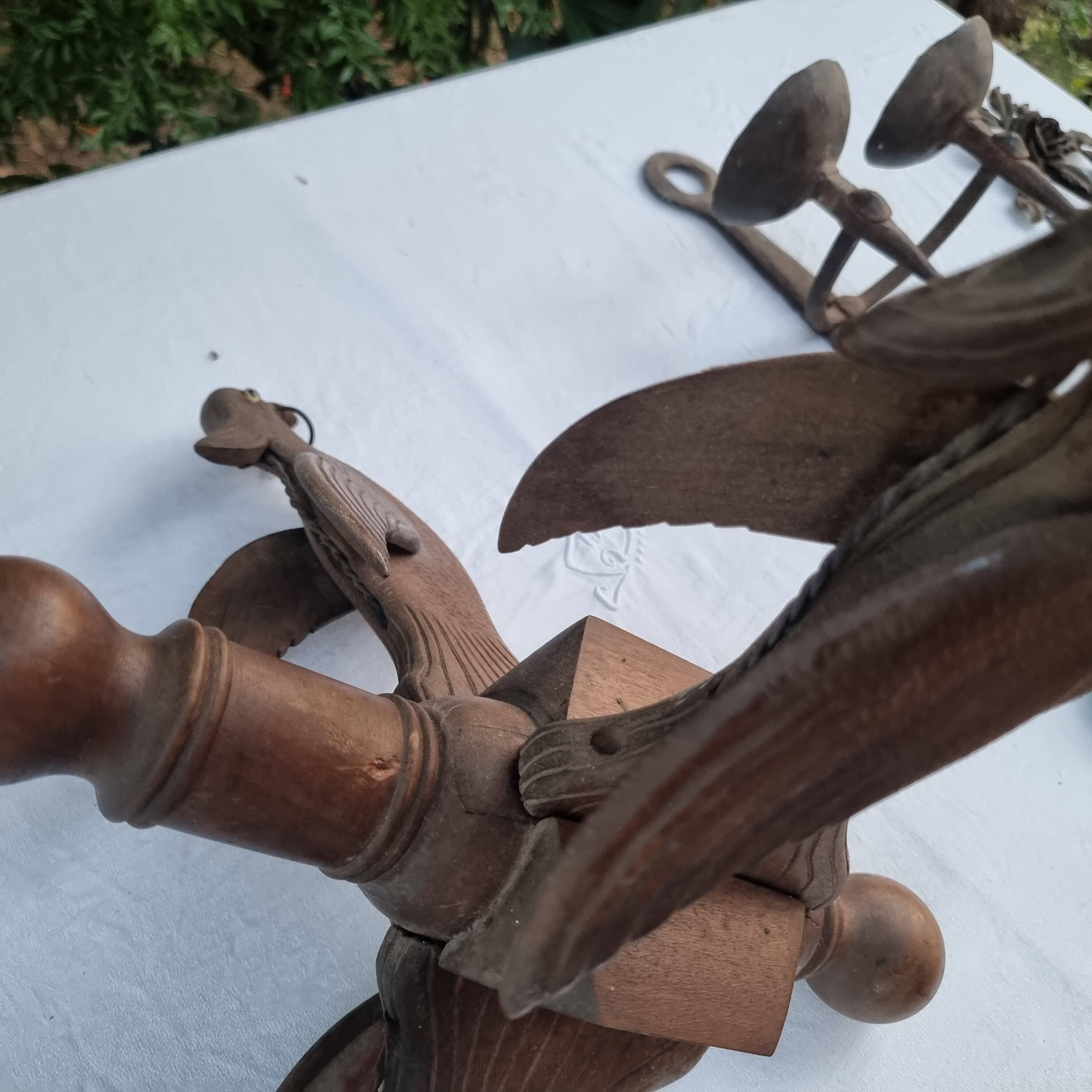 Antique lamp or candlestick, hand-carved, turned wood, Renaissance style