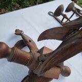 Antique lamp or candlestick, hand-carved, turned wood, Renaissance style