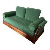 Resting bed in mahogany with epic green velvet fabric from the 19th century.
