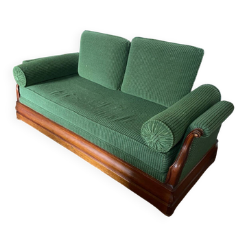 Resting bed in mahogany with epic green velvet fabric from the 19th century.