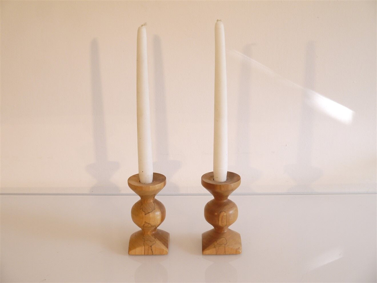 Pair of Scandinavian wooden candle holders 1960
