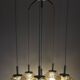 Light smoked glass water drop chandelier with 6 drops from the 1960s.