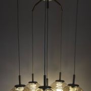 Light smoked glass water drop chandelier with 6 drops from the 1960s.