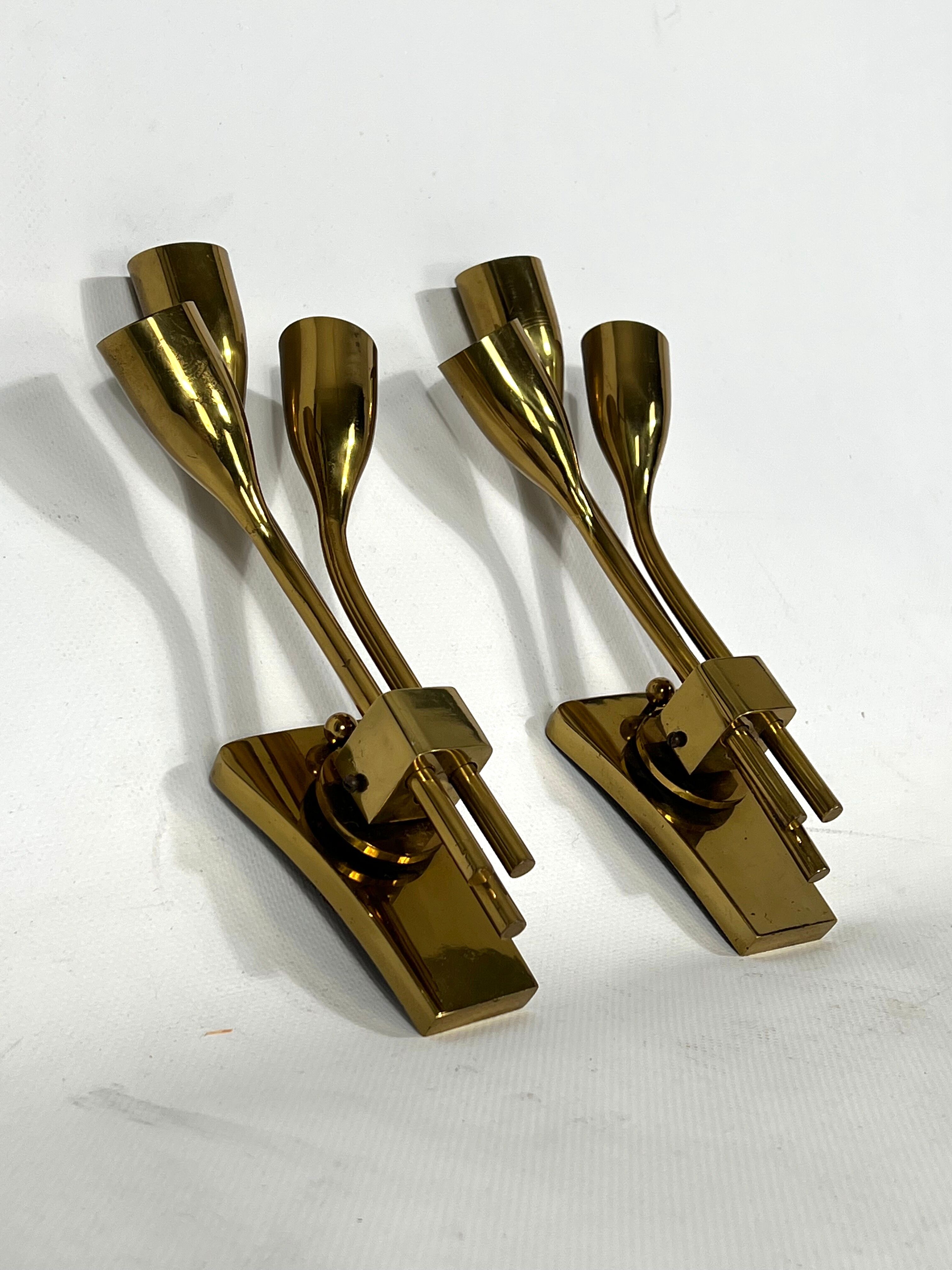 Lumi Milano, Mid-Century Modern pair of Italian brass sconces from 60s