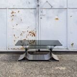 Table en acciaio et verre Space Age de Franco Costalonga par Studio Tecnico Mimo Leone Anni '70