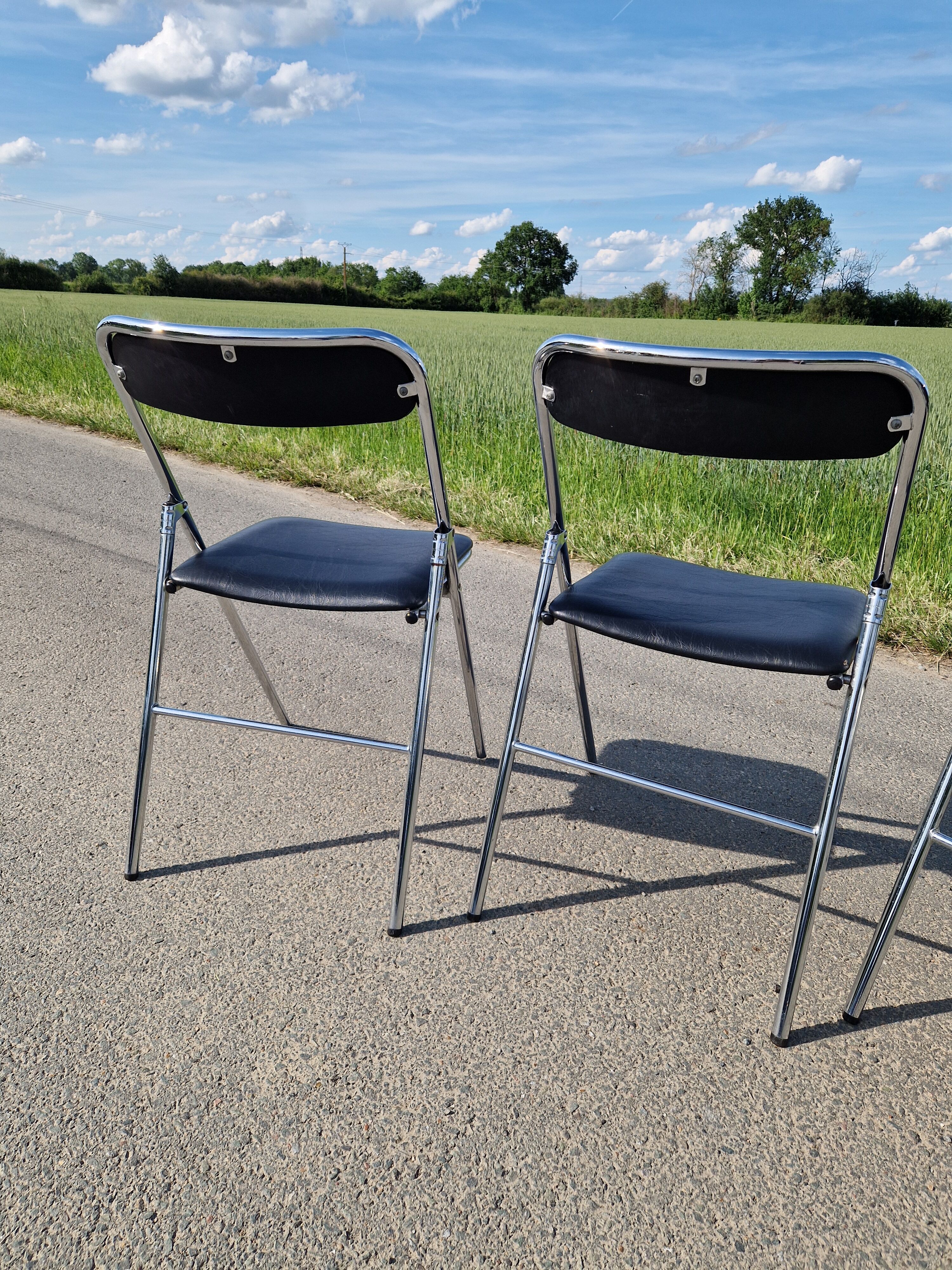Lot de 6 chaises pliantes chromé Souvignet années 70