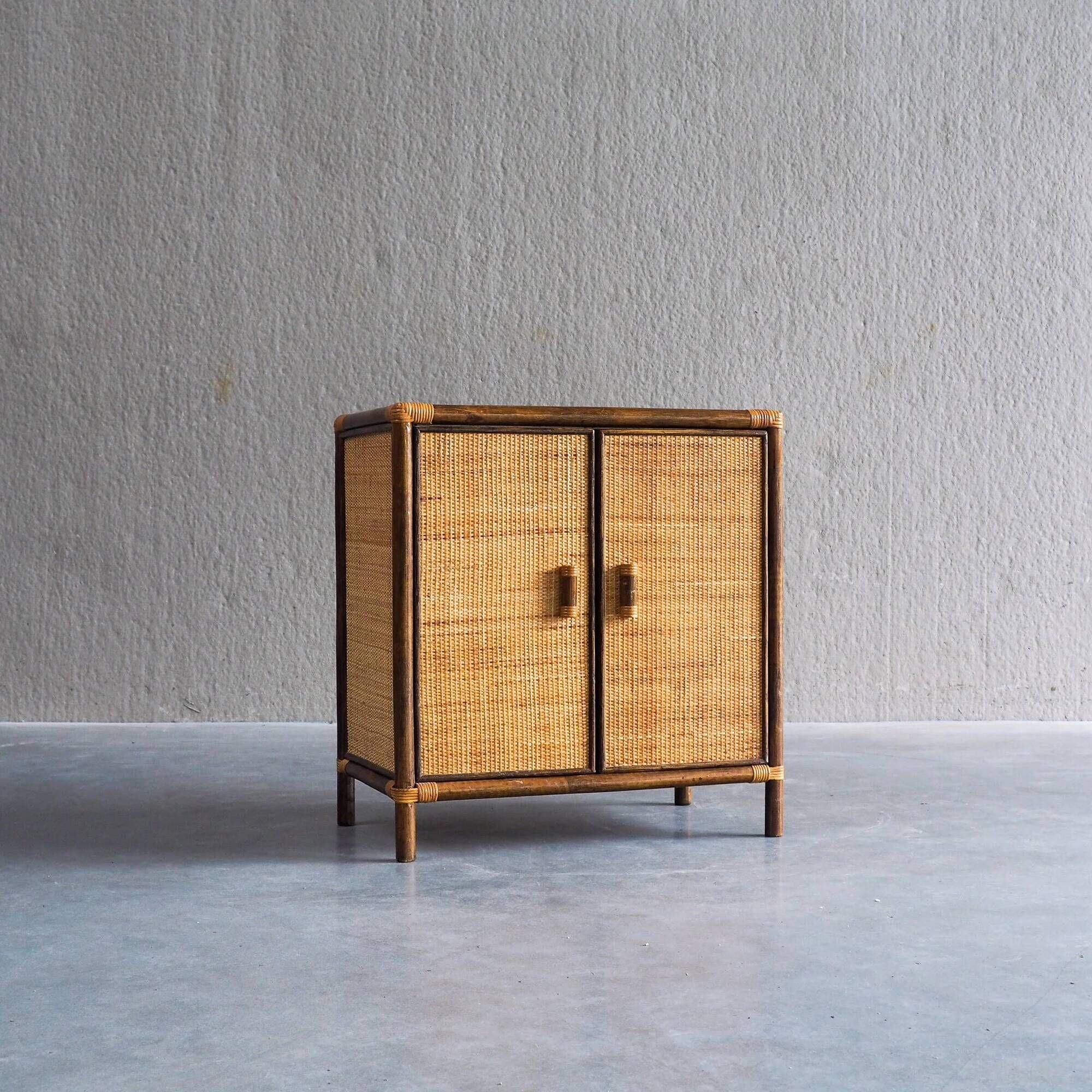 Vintage rattan & woven cane cabinet