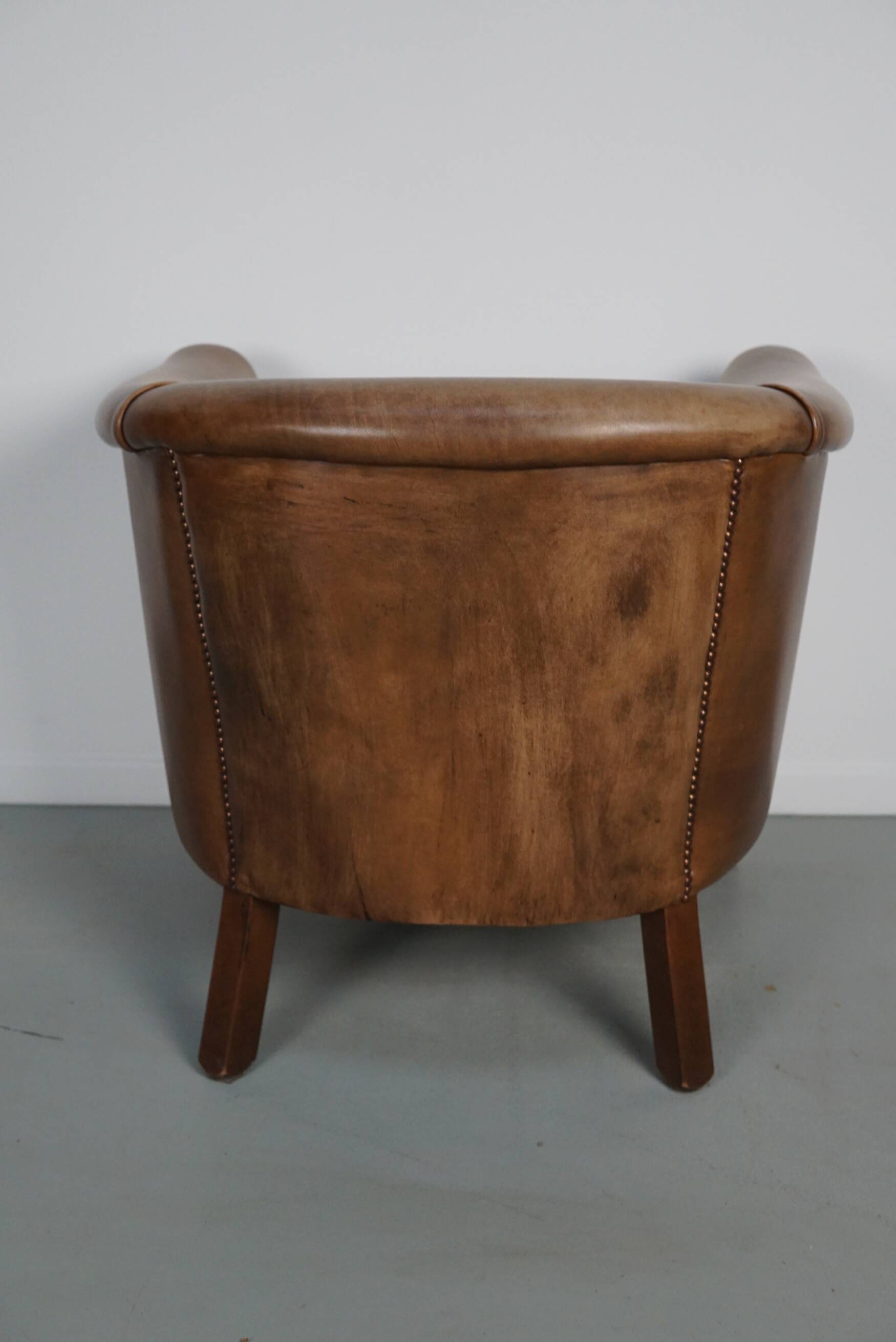Vintage Dutch cognac coloured leather club chair
