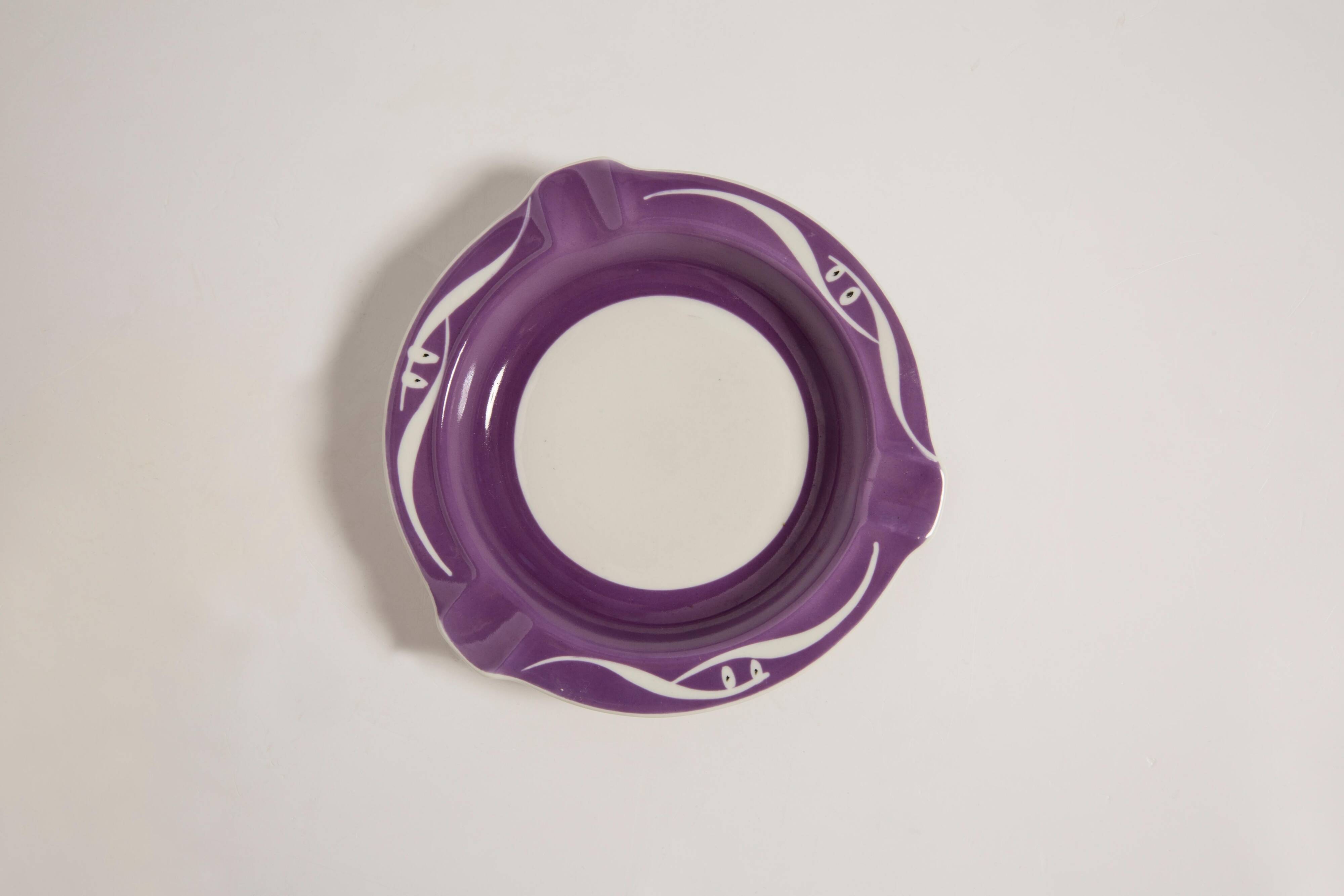 Purple lilac ceramic porcelain ashtray mid-century, Europe, 1970s