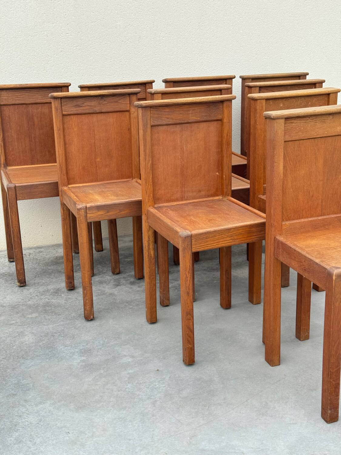 Set of 10 Brutalist Monastery Chairs from the 50s