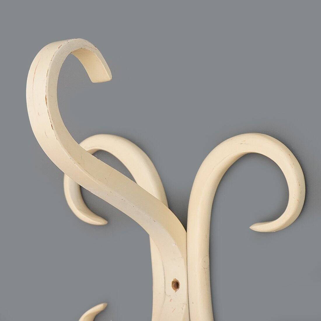 Curved white wooden coat hook, 1960s