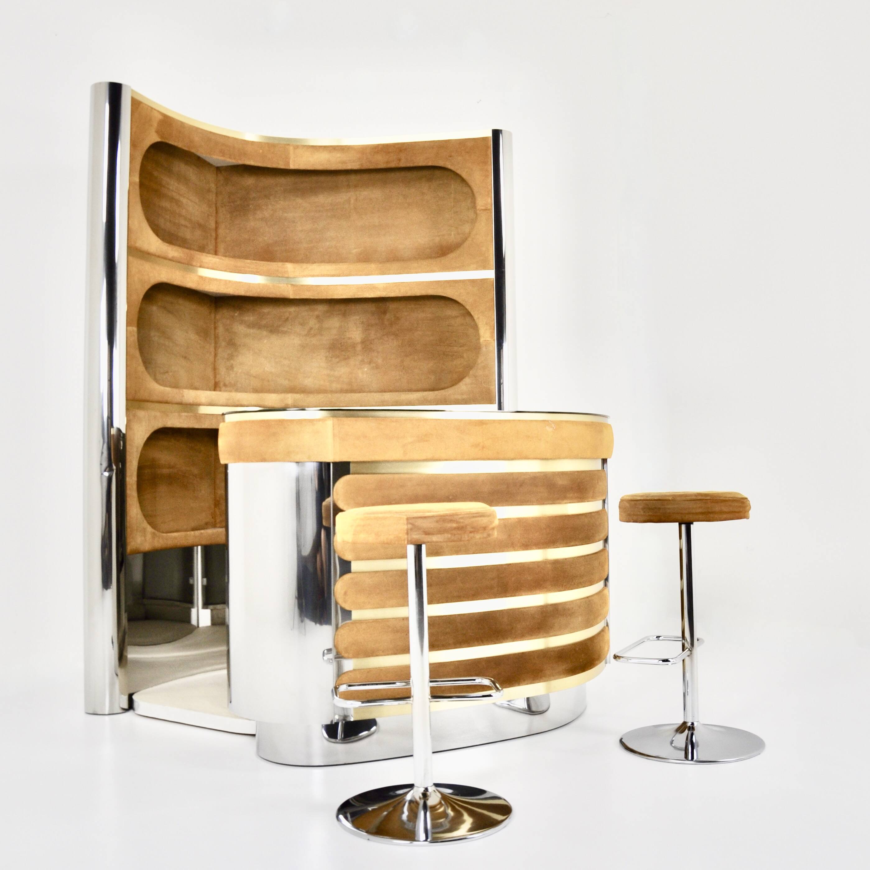 Ensemble de bar avec 2 tabourets dans le style de Willy Rizzo, 1970s