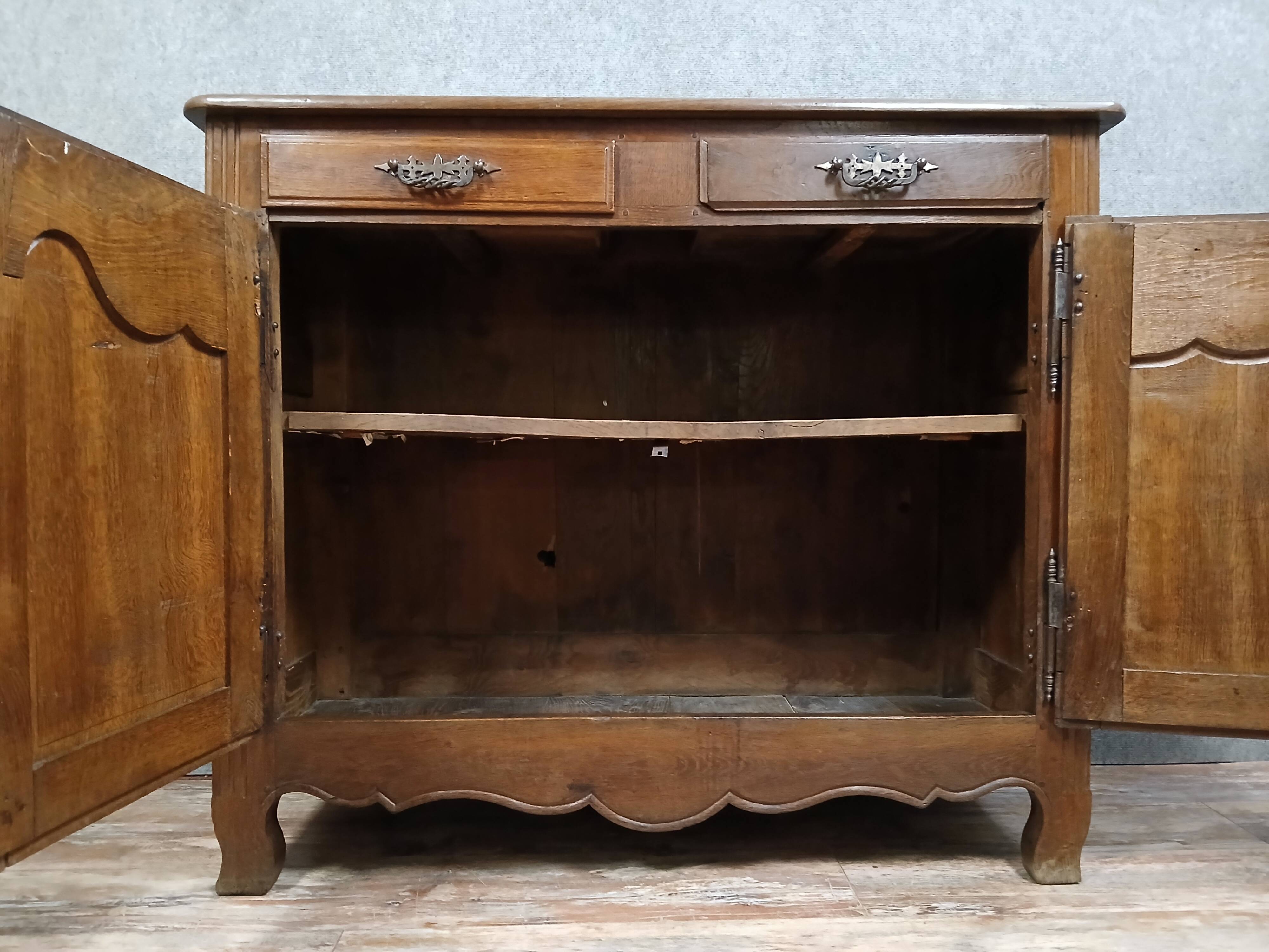 Rustic louis xv period sideboard in oak and poplar circa 1750