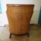 Fauteuil Style Colonial-Rotin tressé-Vintage-coussin simili cuir