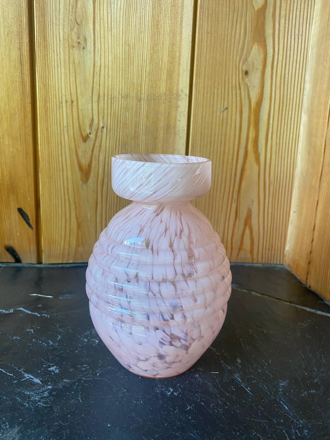 Clichy pink Art Deco glass vase