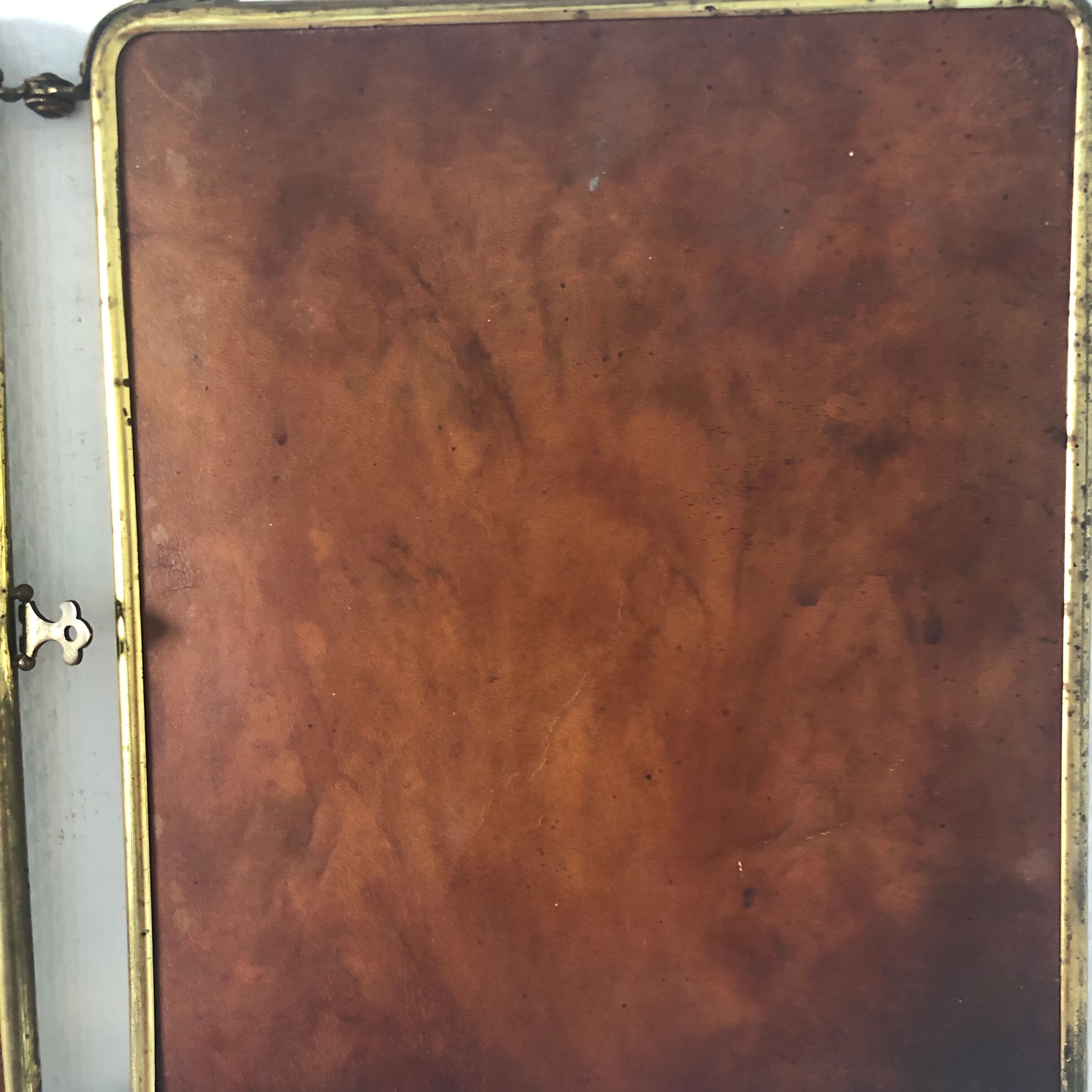 Mirror triptych barber gilded vintage leather 1930 - 33 x 79cm