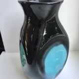 free-form design vase in black and blue ceramic from the 70s