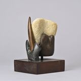 Free stone sculpture on wooden pedestal, V. Bee, 1998