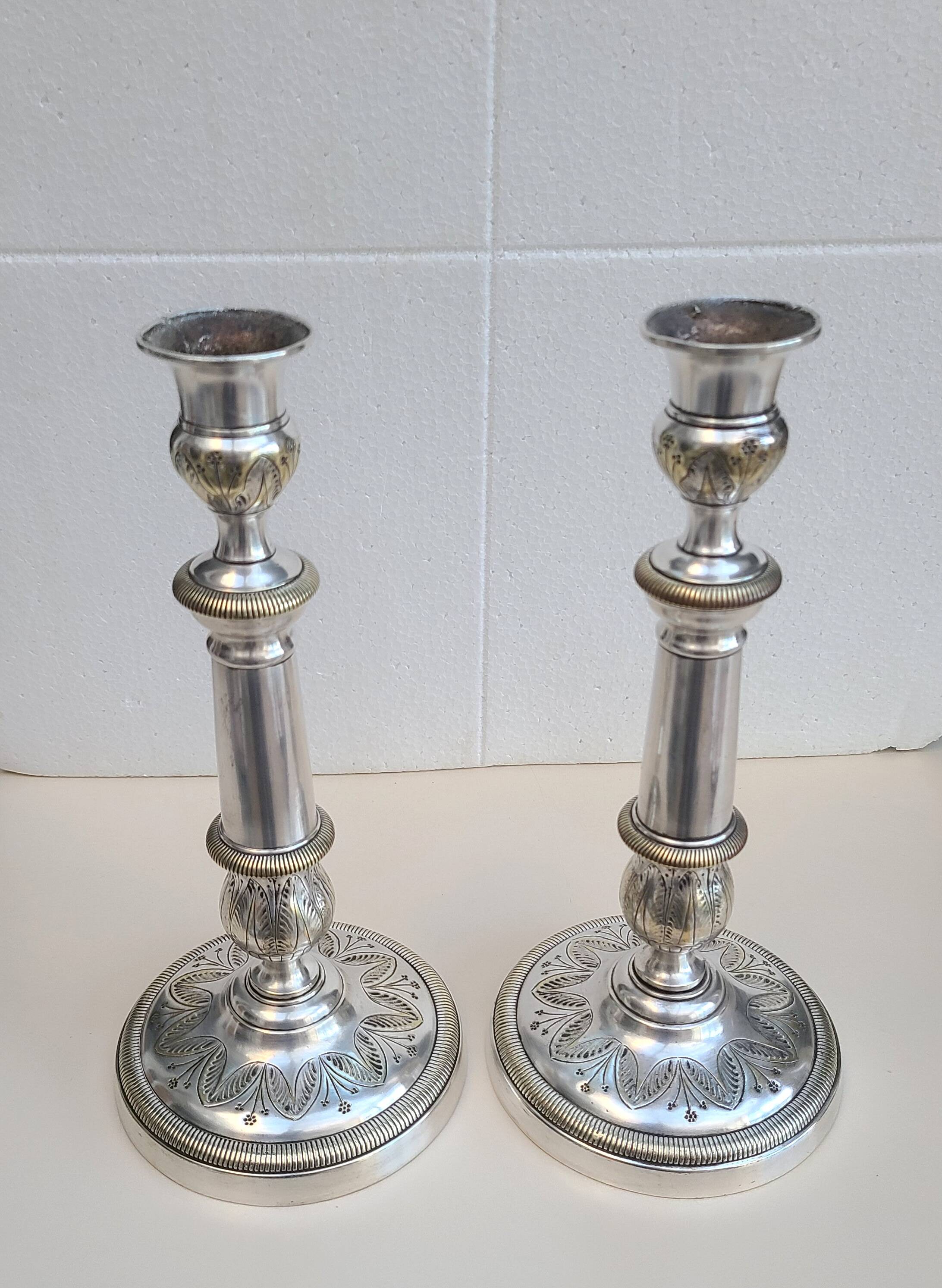Antique silver-plated metal candlesticks