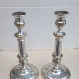 Antique silver-plated metal candlesticks