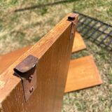 Vintage oak and black metal string shelf 1960