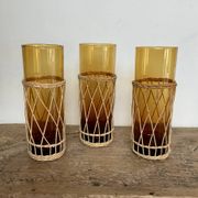 6 verres long drink ambrés et osier