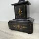 Antique French black marble cassoulets gilt decor pedestals neoclassical pair, 1900s