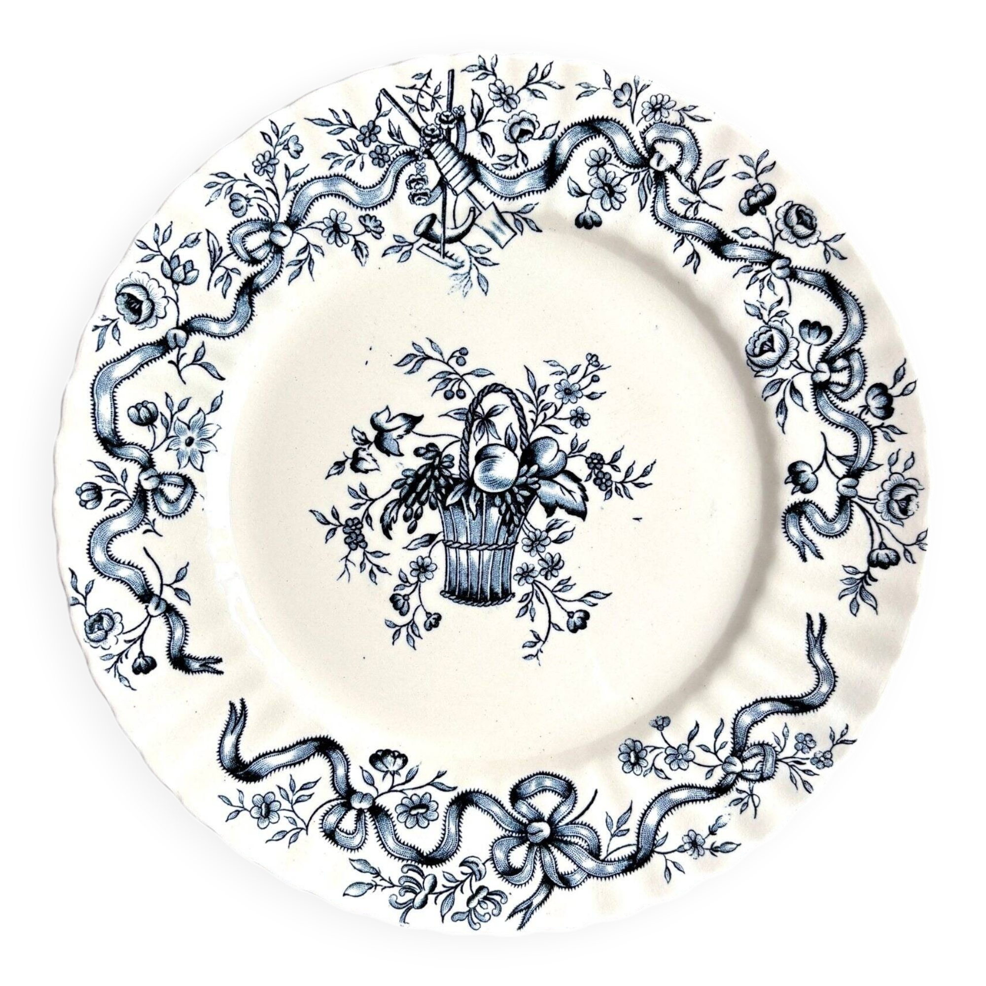 Longchamp ironstone dinner plate, "Ribbons" service