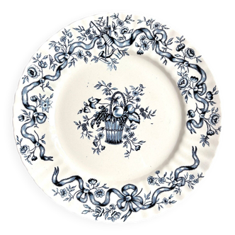Assiette plate Longchamp en terre de fer, service "Rubans"