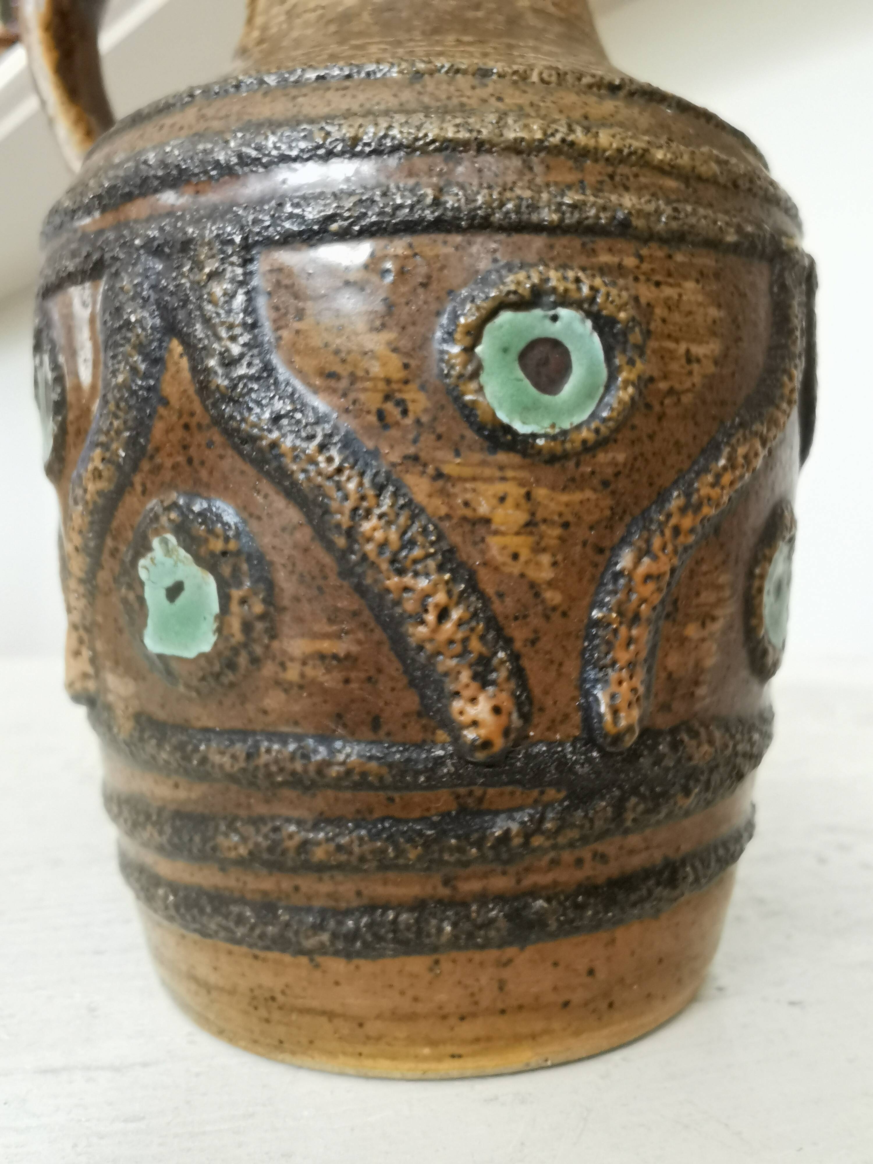 Rustic Ceramic Jug: 1970s West German Pottery Vase, Boho Decor