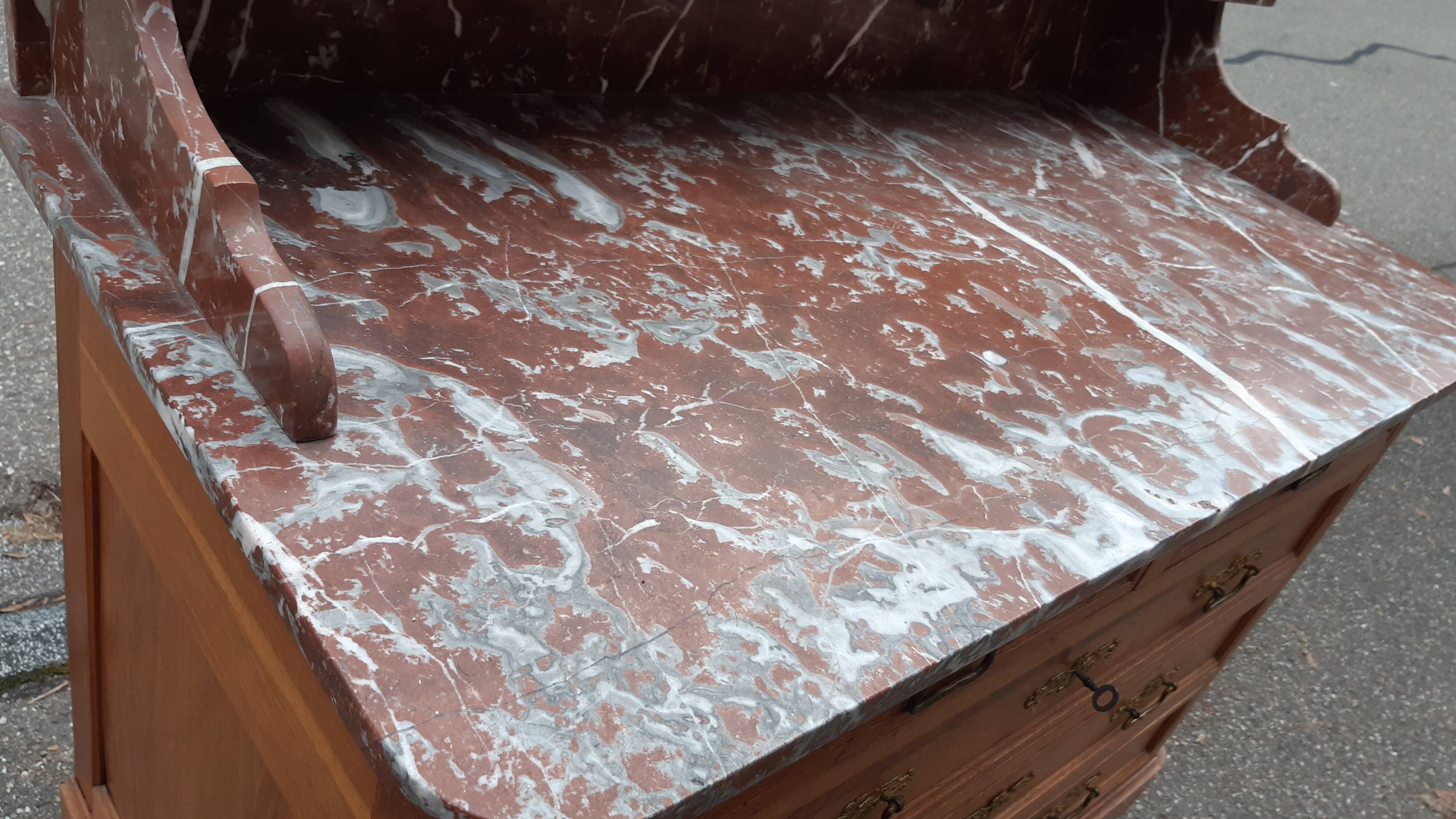 Oak and marble chest of drawers