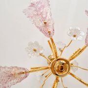 Vintage Murano glass chandelier in pink and gold metal, 1970s.