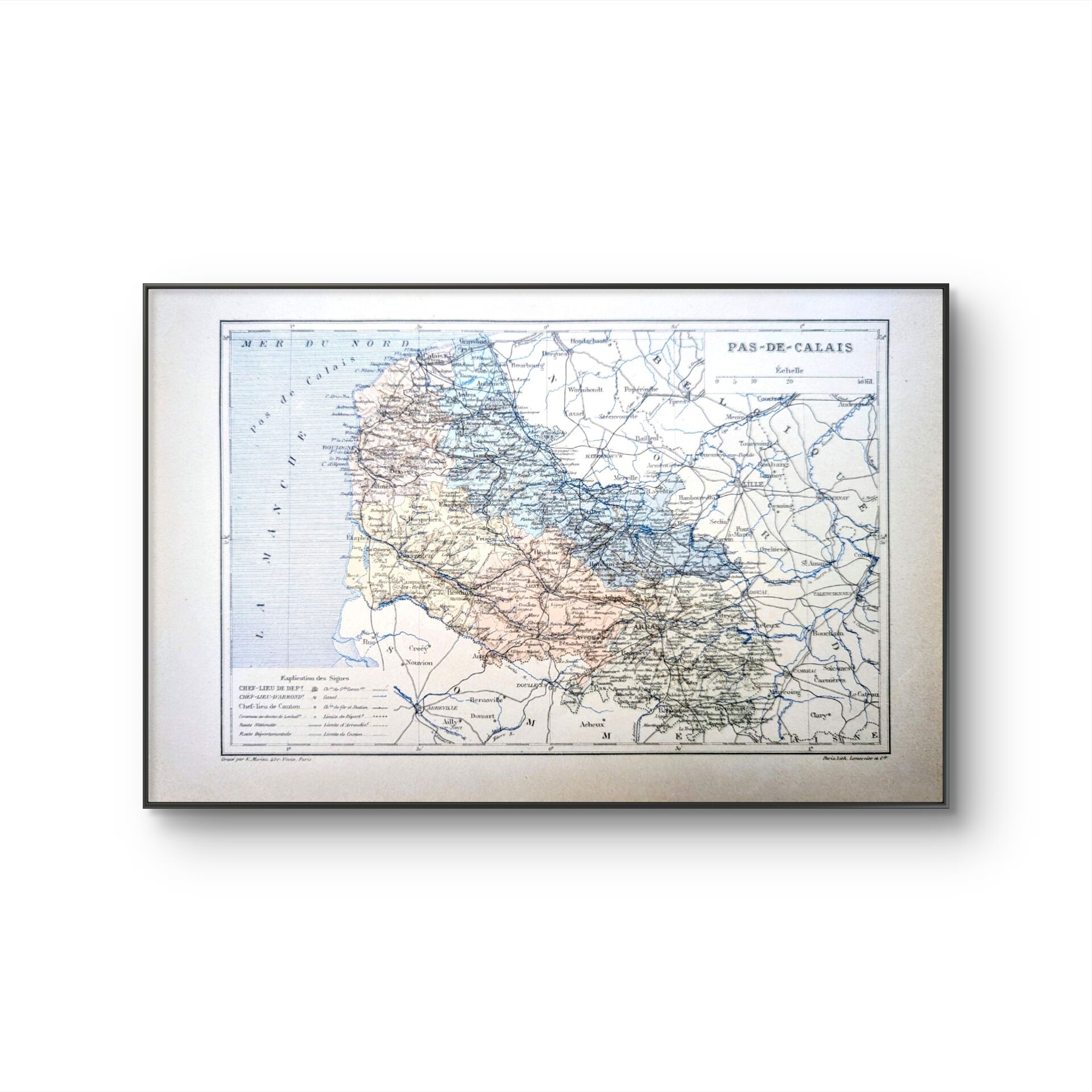 Carte du Pas-de-Calais, imprimée en 1889.