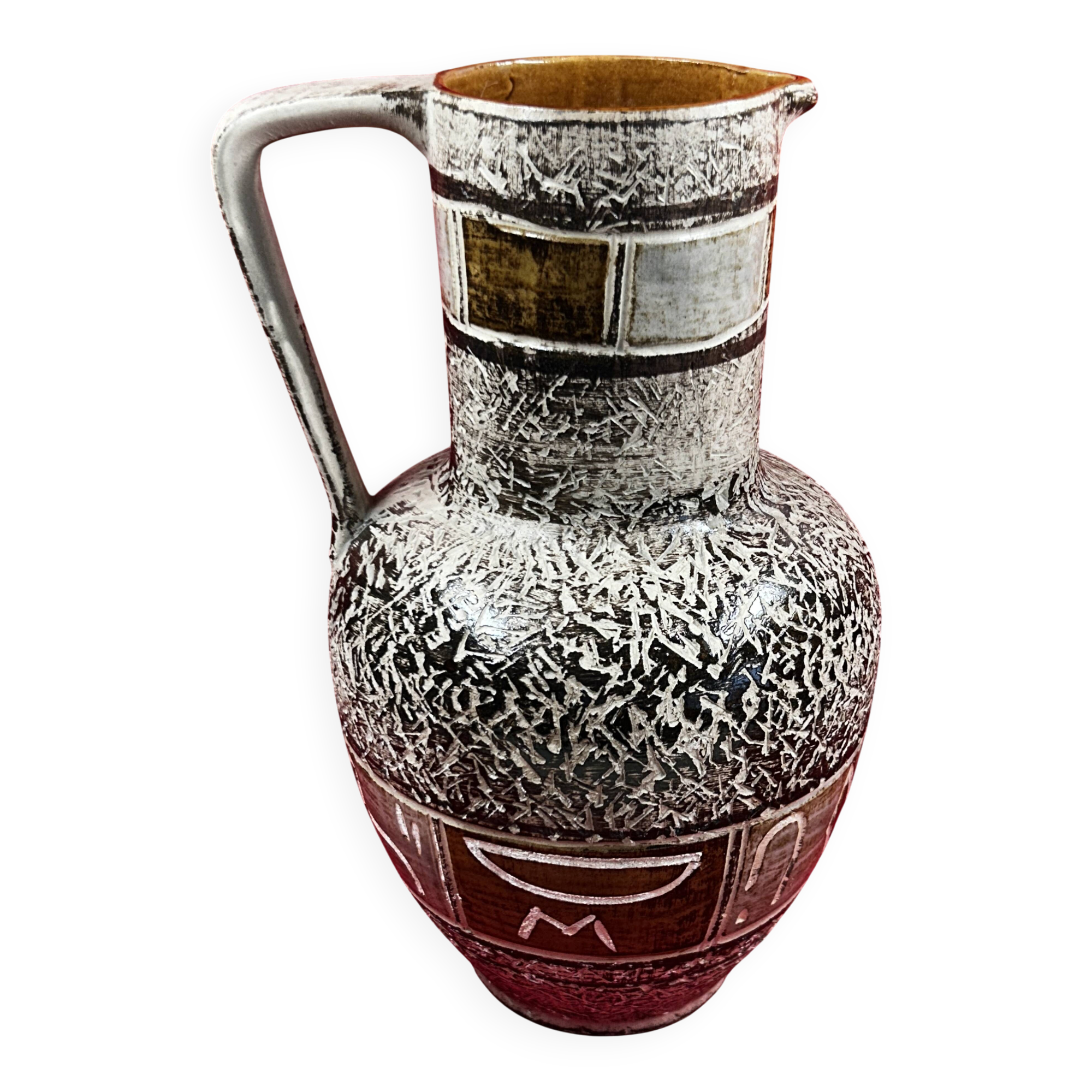 Vase ancien année 70 céramique allemande géométrique, scarifié 36cm