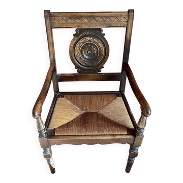 Vintage rustic oak armchair. Ideal for decorators/resellers.