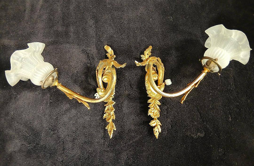 Art Nouveau Bronze Brass Wall Lights Louis XV Style