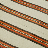 Hand-knotted turkish unique 1970s 185 cm x 347 cm multicolor hemp kilim carpet