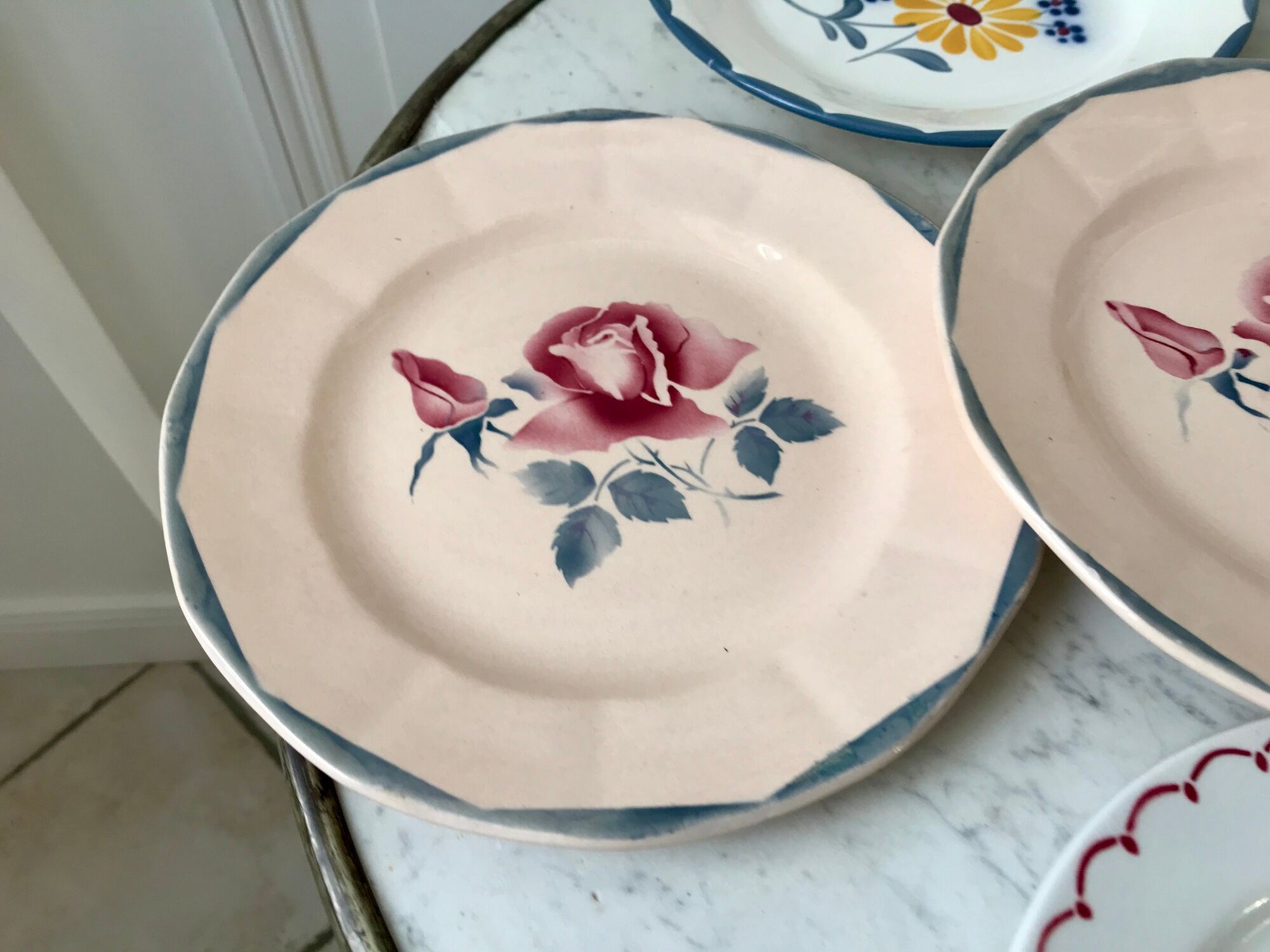 Set of 6 mismatched dessert plates Digoin, Badonviller Salins (Jacqueline) 30s-40s
