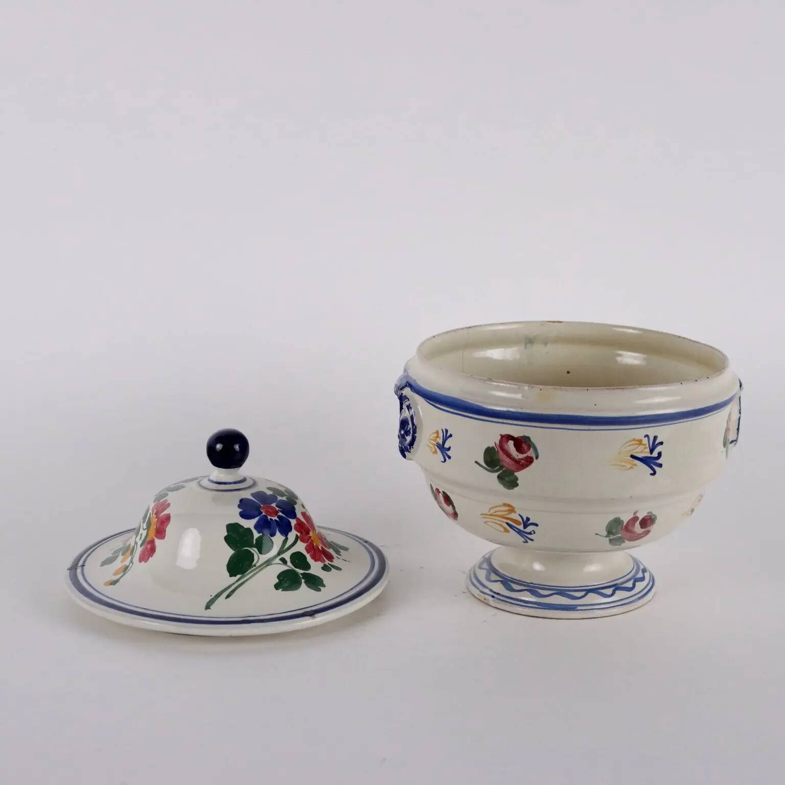 Antique ceramic soup tureen, Italy, 19th century.