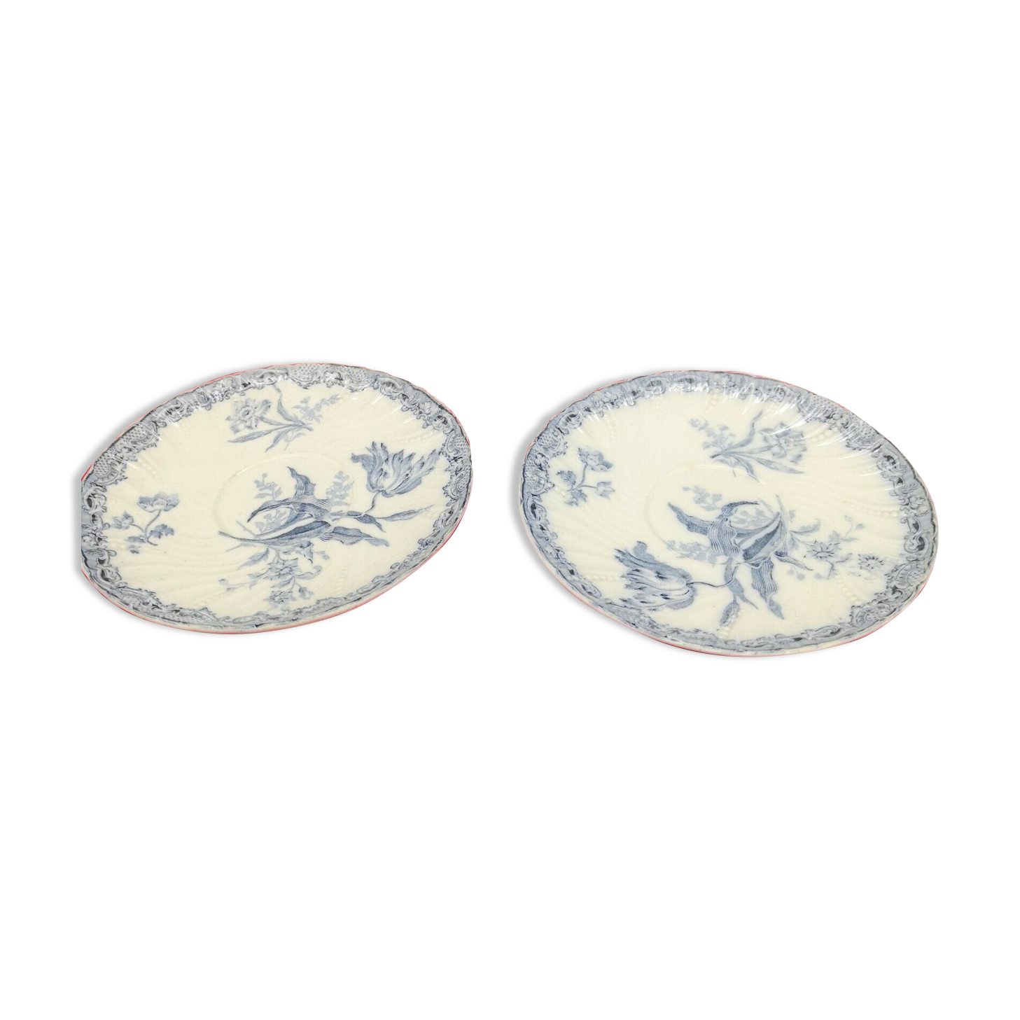 Pair of dessert plate in Sarreguemines earthenware model Fontanges