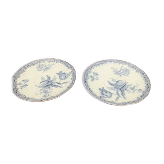 Pair of dessert plate in Sarreguemines earthenware model Fontanges
