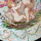Round earthenware dish - hand decoration signed and marked