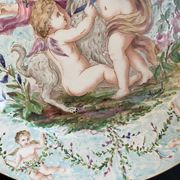 Round earthenware dish - hand decoration signed and marked