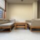 Two vintage Swedish sofas and a pine table