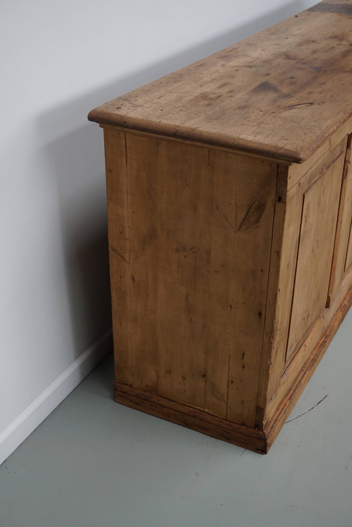 Vintage rustic German pine apothecary cabinet / shop counter, 1930s