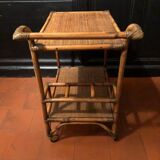 Desserte roulante vintage en rotin